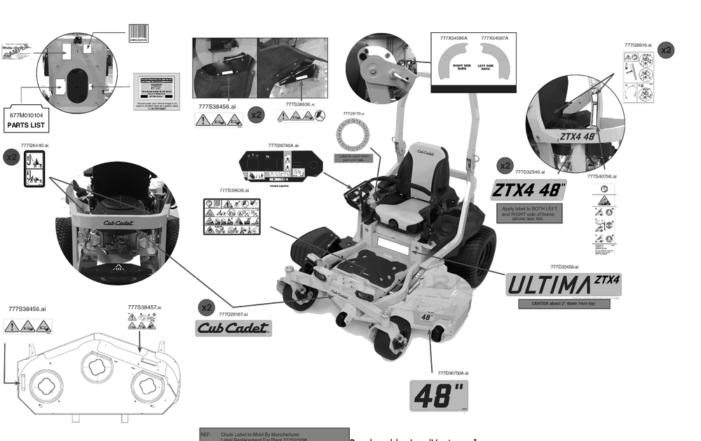 Label Map Diagram and Parts List for ZTX4-48KH (47RSAAA6010)(2023) Cub Cadet Lawn Tractor